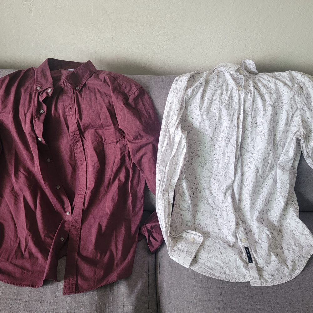 Men's Burgundy and White Casual Button Down Shirts